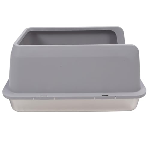 Dpofirs Edelstahl -Katzentoilette mit Deckel, Hochseitigem Metallstreu -Pfanne Anti Spritzer, Abnehmbare Extra Große Würfe Box für Große Katzen, Geschöpft Inklusive (Hellgrau) von Dpofirs
