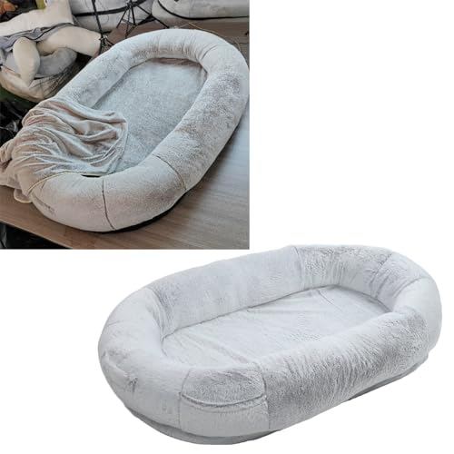 Dpofirs Große Menschliche Hundebetten für Menschen und Haustiere, Riesiges Sitzsackbett in Menschengröße mit Tasche, Waschbares Nickerchenbett aus Kunstfell für Erwachsene, Oval, für von Dpofirs