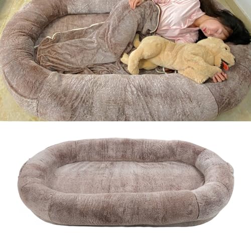Dpofirs Großes Menschliches Hundebett für Erwachsene, 175 X 90 X 30 cm, Waschbares Kunstfell-Schlafbett für Erwachsene, Oval für Menschen, Abnehmbares Riesiges Sitzsackbett mit Riemen von Dpofirs