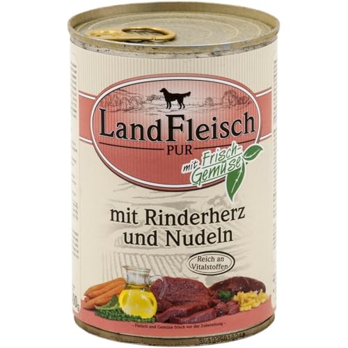 LandFleisch | Pur Rinderherz & Nudeln | 12 x 400 g von Dr. Alders Landfleisch Dog