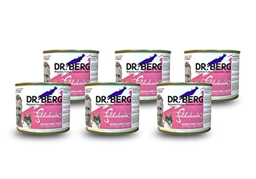 Dr. Berg FELIKATESSEN Huhn & Lachs: getreidefreies, hypoallergenes Katzenfutter - Nassfutter mit 75% Fleischanteil - extra verträglich und lecker durch natürliche, hochwertige Zutaten (6 x 200 g) von Dr. Berg