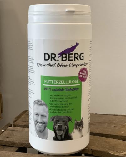 Dr. Berg Futterzellulose Pulver für Hunde und Katzen: hypoallergenes, geschmacks- und geruchsneutrales Ergänzungsfutter, natürliche Ballaststoffe (400 g) von Dr. Berg