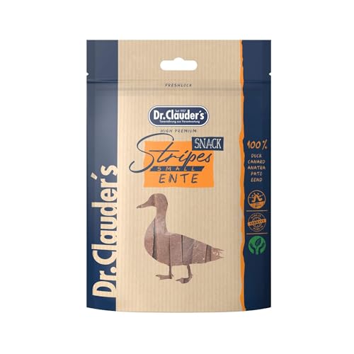 DR.CLAUDER'S - Stripes Snack Small | Leicht verdauliche Snacks aus 95% Fleisch mit Inulin für Hunde und Katzen. Schonend dampftrocknete Leckerlis im Frischebeutel | 80g Ente von Dr.Clauder´s