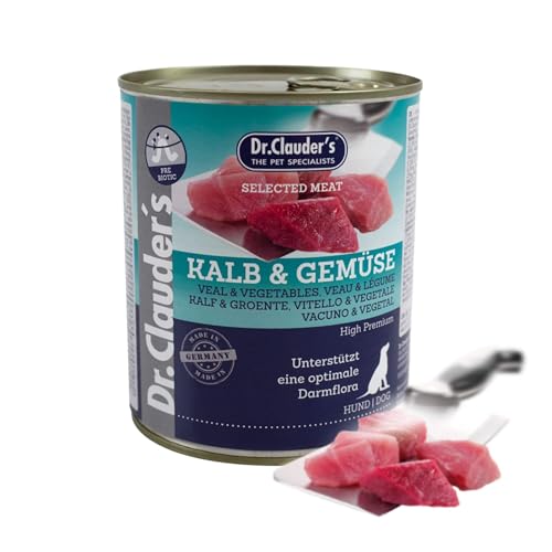 DR.CLAUDER'S - Selected Meat Prebiotic | Nassfutter in Lebensmittelqualität mit Inulin für eine gesunde Darmflora bei ausgewachsenen Hunden. Alleinfutter in der Dose | 800g Kalb&Gemüse von Dr.Clauder´s