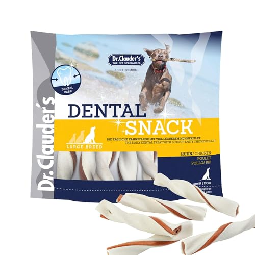 DR.CLAUDER’S - Dental Snack - Large Breed | Bissfeste Kaustange mit 100% Fleisch für kleine bis mittelgroße, ausgewachsene Hunde. Zuckerfreier Hundesnack im Frischebeutel | 500g Huhn von Dr.Clauder´s