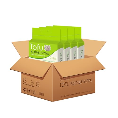 Dr. Graf Tofu Katzenstreu, 100% natürlich, Innovative Klumpstreu, geruchsfrei, komplett wasserlöslich， biologisch abbaubar, staubfrei，Extrem Saugfähig und schnell trocknend (4 * 2,5KG) von Dr. Graf