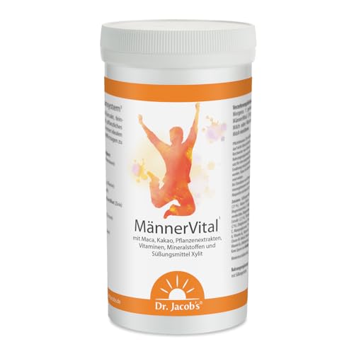 Dr. Jacob‘s MännerVital I Getränkepulver mit Kakao, Maca, Guarana, Pflanzenextrakten, Vitaminen & Mineralstoffen I Für Immunsystem, Testosteronspiegel & Fruchtbarkeit* I Für den Mann I 350 g I vegan von Dr. Jacob's