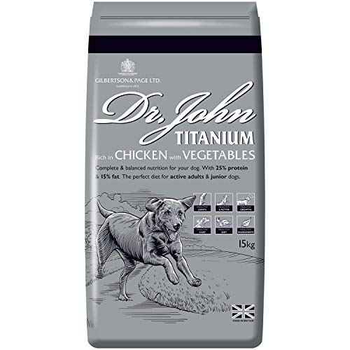 Dr. John Titanium Komplett-Trockenfutter für Hunde, 15 kg – Huhn, Gemüse und neuseeländische Grünlippmuschel – Komplettnahrung für aktive ausgewachsene und junge Hunde von Dr John