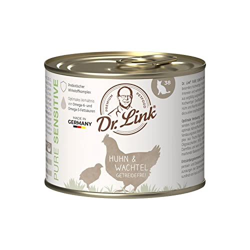Dr. Link® Pure Sensitive 6x200g Premium-Nassfutter für Katzen: Huhn und Wachtel | getreidefrei | 100% tierisches Protein von Dr. Link VET PETCARE