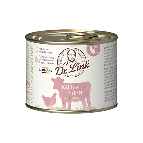 Dr. Link® Pure Sensitive 6x200g Premium-Nassfutter für Katzen: Kalb und Huhn | getreidefrei | 100% tierisches Protein von Dr. Link VET PETCARE
