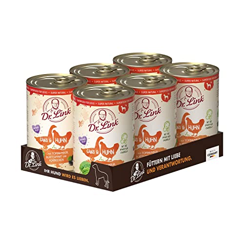 Dr. Link® SUPER Natural 6x400g Premium-Nassfutter für Hunde: Gans und Huhn mit Topinambur, Blattspinat und Acaibeeren | getreidefrei | Superfoods von Dr. Link VET PETCARE