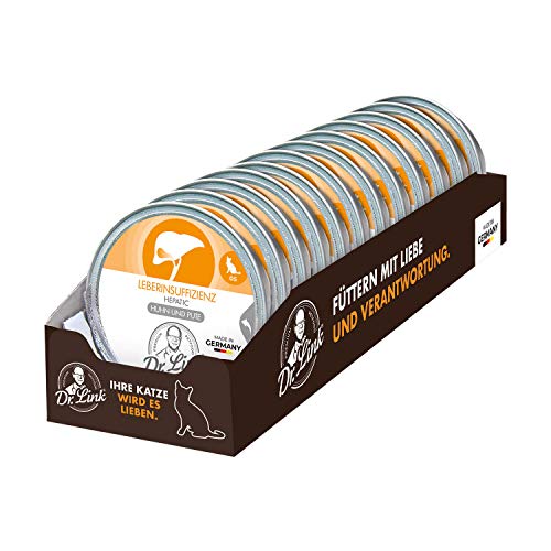 Dr. Link Spezial-Diät Katzenfutter speziell für die Leber, Proteinquelle Huhn & Pute, für Katzen & Kater - Stoffwechsel, Elektrolytausgleich, Unterstützung der Leberfunktion - 12x85g Schale von Dr. Link VET PETCARE