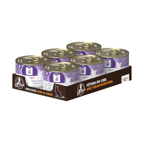 Dr. Link Spezial-Diät Katzenfutter für Katzen & Kater, bei Übergewicht, Proteinquelle Huhn & Rind, Kalorien- und fettreduziert, ohne Zuckerzusatz, L-Carnitin - 6x200g Dose von Dr. Link VET PETCARE