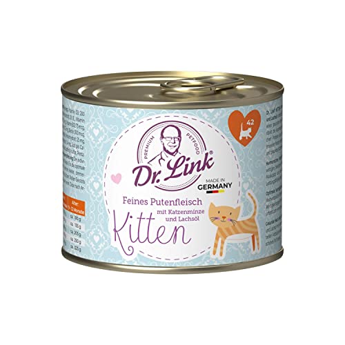 Dr. Link® Kitten 6x200g Feines Putenfleisch mit Katzenminze und Lachsöl | Nassfutter für Katzenwelpen von Dr. Link VET PETCARE