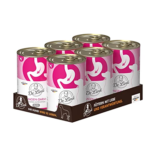 Dr. Link Spezial-Diät Hundefutter Hunde Proteinquelle Pute – Magen, Darm, Verdauung - leicht verdaulich, unterstützt Darmflora & Bauchspeicheldrüse – 4x400g Dose von Dr. Link VET PETCARE