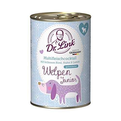 Dr. Link® WELPEN JUNIOR 6x400g Premium-Alleinfuttermittel für Welpen und Junghunde ab dem 2. Lebensmonat: Multifleischcocktail | 100% tierisches Protein von Dr. Link VET PETCARE