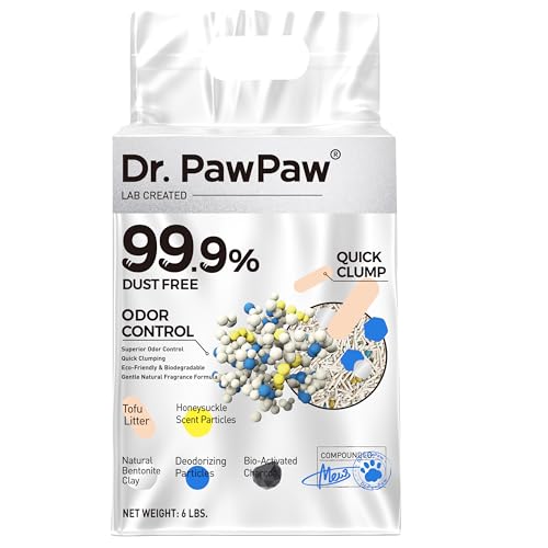 Tofu Katzenstreu, Dr. PawPaw klumpendes Katzenstreu, Geißblattduft, 2,7 kg, staubfrei, hält die Katze ordentlich, überlegene Geruchskontrolle, hält Schritt frisch von Dr. PawPaw