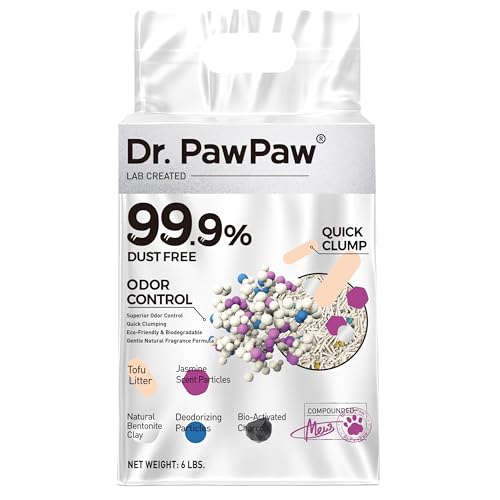 Tofu Katzenstreu, Dr. PawPaw klumpendes Katzenstreu, Jasminduft, 2,7 kg, staubfrei, hält die Katze ordentlich, hervorragende Geruchskontrolle, hält Schritt frisch von Dr. PawPaw