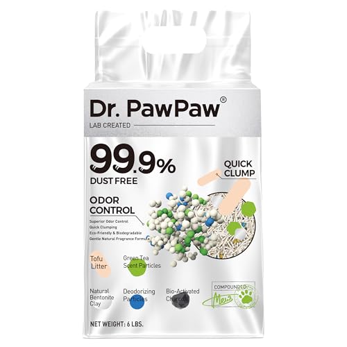 Tofu Katzenstreu, Dr. PawPaw klumpendes Katzenstreu, grüner Tee-Duft, 2,7 kg, staubfrei, hält die Katze ordentlich, hervorragende Geruchskontrolle, hält Schritt frisch von Dr. PawPaw