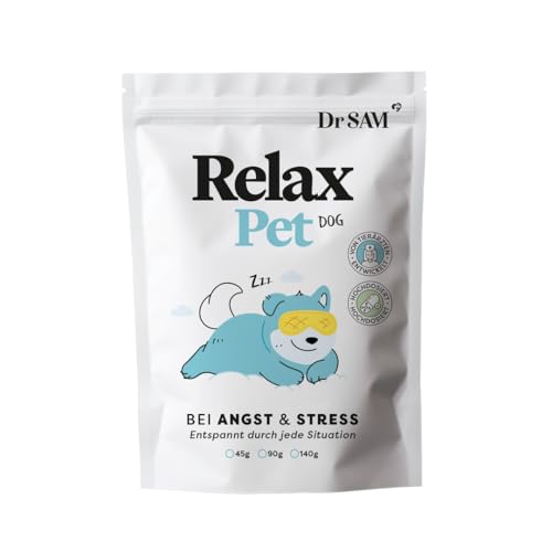 Dr. SAM Premium Anti-Stresspulver für Hunde - RelaxPet als natürliches Beruhigungsmittel für Entspannung bei Angst & Stress - Ruhe beim Reisen und besonderen Anlässen - hochdosiert - 45g von Dr. SAM