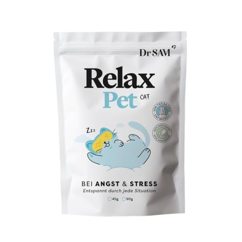 Dr. SAM Premium Anti-Stresspulver für Katzen - RelaxPet als natürliches Beruhigungsmittel für Entspannung bei Angst & Stress - Ruhe bei Reisen und Feiern - hochdosiert - 45g von Dr. SAM