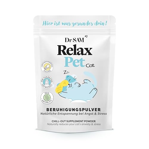 Dr. SAM Premium Anti-Stresspulver für Katzen - RelaxPet als natürliches Beruhigungsmittel für Entspannung bei Angst & Stress - Ruhe bei Reisen und Feiern - hochdosiert - 45g von Dr. SAM