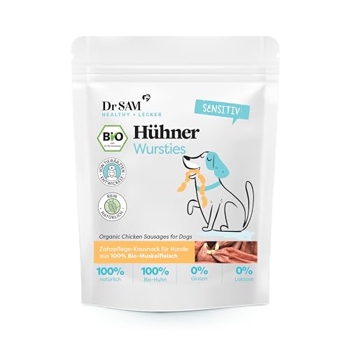 Dr. SAM Premium Snacks für Hunde - Bio Hühner Wursties als gesunde Leckerlis für die Förderung der Zahngesundheit - getrocknetes Hühnerfleisch - reich an hochwertigen Proteinen - treat for dogs - 120g von Dr. SAM