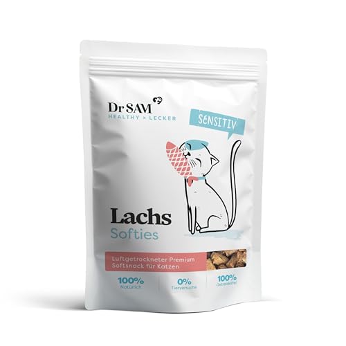 Dr. SAM Premium Snacks für Katzen - Lachs Softies als gesunde Leckerlis für gesunde Haut & glänzendes Fell - geräucherte Lachsstreifen mit Omega-3-Fettsäuren für gute Verdauung - treat for cats - 100g von Dr. SAM