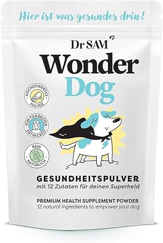 Dr.SAM WonderDog - Gesundheitspulver für Hunde - Hochdosierte Nahrungsergänzung für Gelenke, Darm, Stress, Zähne, Haut und Fell, 100% pflanzliche Rundumversorgung, Made in Germany, 90g Dr.SAM WonderDog - Gesundheitspulver für Hunde - Hochdosierte Nahrungsergänzung für Gelenke, Darm, Stress, Zähne, Haut und Fell, 100% pflanzliche Rundumversorgung, Made in Germany, 90g von Dr. SAM