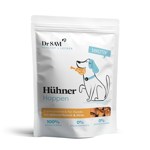 Dr. SAM Premium Snacks für Hunde - Hühner Happen als gesunde Leckerlis für gesunde Haut & glänzendes Fell - Snacks mit Hirsemehl, Kokosmehl und kaltgepressten Leinsamen - Treat for Dogs - 150g von Dr. Sam