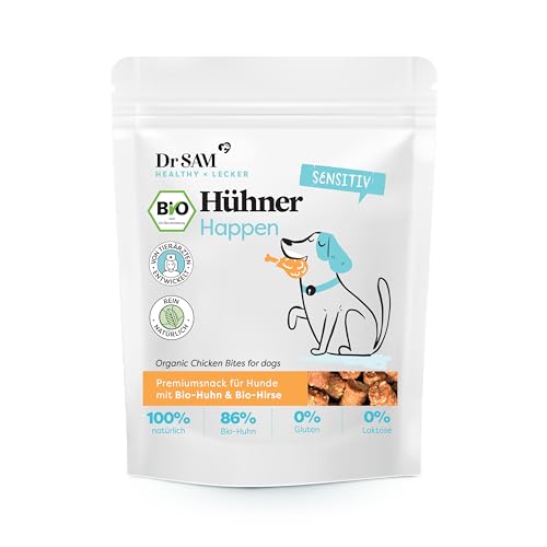 Dr. SAM Premium Snacks für Hunde - Bio Hühner Happen als gesunde Leckerlis für gesunde Haut & glänzendes Fell - Snacks mit Hirsemehl, Kokosmehl und kaltgepressten Leinsamen - Treat for Dogs - 150g von Dr. Sam
