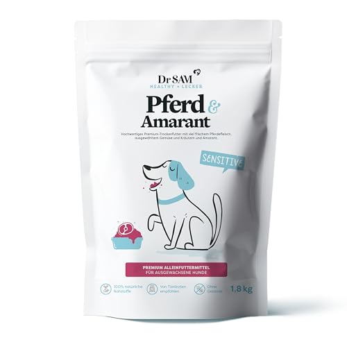 Dr. SAM Premium Trockenfutter für ausgewachsene Hunde - Pferd & Amarant Alleinfuttermittel mit Kräutermischung - ideal bei empfindlichem Magen - Gluten- und getreidefrei - Dry Dog Food - 1,8kg von Dr. Sam