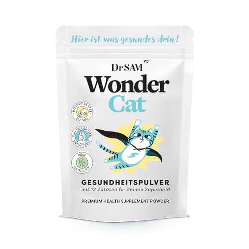 Dr.SAM Gesundheitspulver für Katzen - Wondercat als pflanzliches Nahrungsergänzungsmittel für Gelenke, Darm, Stress, Zähne, Haut und Fell - natürliche Rundumversorgung - Cat Health Powder - 45g von Dr. SAM