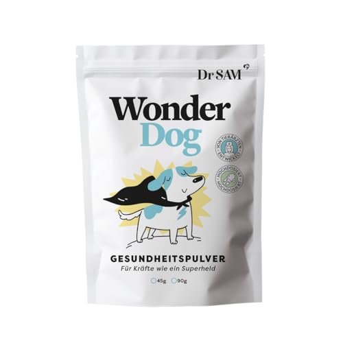 Dr.SAM Gesundheitspulver für Hunde - Wonderdog als pflanzliches Nahrungsergänzungsmittel für Gelenke, Darm, Stress, Zähne, Haut und Fell - natürliche Rundumversorgung - Dog Health Powder - 45g von Dr. SAM