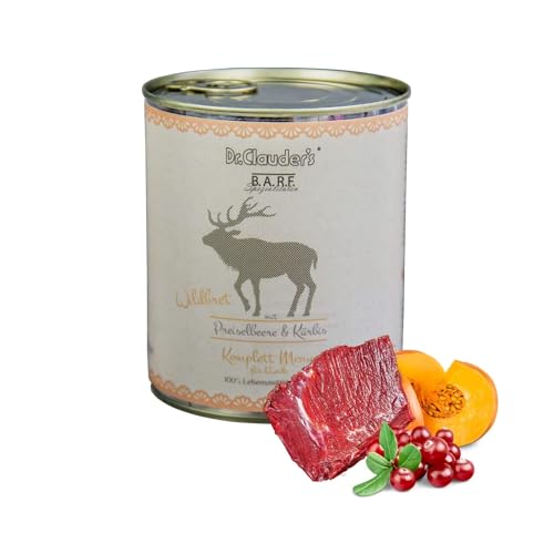 DR.CLAUDER'S - B.A.R.F. Komplett Menue Wildbret | Fleischeintopf mit 100% Muskelfleisch, Innereien und Gemüse für ausgewachsene Hunde. Alleinfutter in der Dose | 800g Wild von Dr.Clauder´s