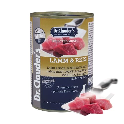 DR.CLAUDER'S - Selected Meat Prebiotic | Nassfutter in Lebensmittelqualität mit Inulin für eine gesunde Darmflora bei ausgewachsenen Hunden. Alleinfutter in der Dose | 400g Lamm&Reis von Dr.Clauder´s