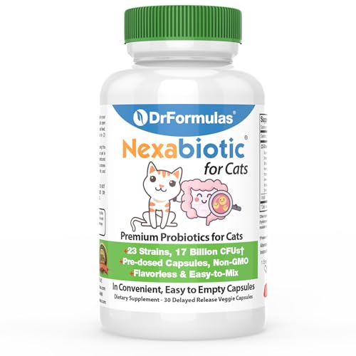 DrFormulas Nexabiotic Probiotika für Katzen Pulver | behandelt Durchfall für Haustiere mit Saccharomyces Boulardii Lactobacillus Acidophilus, beste Probiotika Nahrungsergänzungsmittel für Verdauungsgesundheit, 30 Kapseln DrFormulas Nexabiotic Probiotika für Katzen Pulver | behandelt Durchfall für Haustiere mit Saccharomyces Boulardii Lactobacillus Acidophilus, beste Probiotika Nahrungsergänzungsmittel für Verdauungsgesundheit, 30 Kapseln von DrFormulas