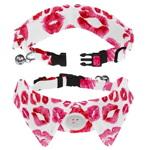 2 x verstellbare Hundehalsbänder mit Revers-Design, mit Fliege, roter Lippendruck 2 x verstellbare Hundehalsbänder mit Revers-Design, mit Fliege, roter Lippendruck von DragonBtu