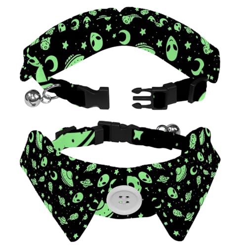 Hundehalsband mit Revers-Design, verstellbar, mit Fliege, Grün, Alien, Mond, 2 Stück Hundehalsband mit Revers-Design, verstellbar, mit Fliege, Grün, Alien, Mond, 2 Stück von DragonBtu