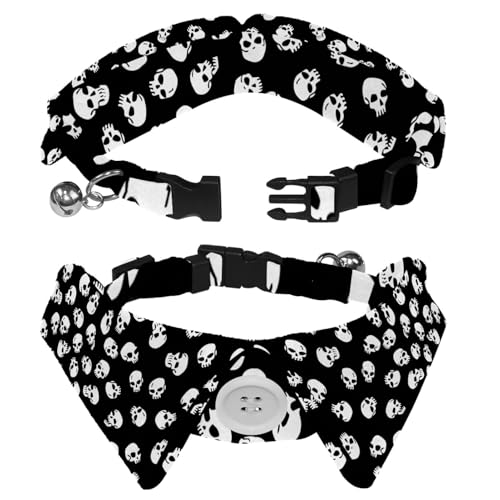Hundehalsband mit Revers-Design, verstellbar, mit Fliege, Totenkopf, 2 Stück Hundehalsband mit Revers-Design, verstellbar, mit Fliege, Totenkopf, 2 Stück von DragonBtu