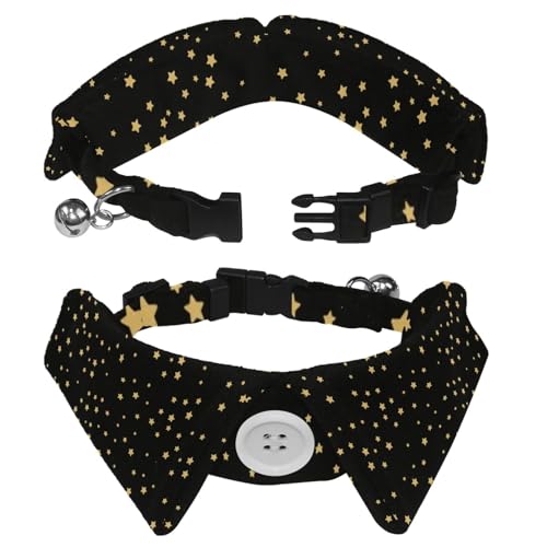 Hundehalsband mit Revers-Design, verstellbar, mit Fliege, goldene Sterne, 2 Stück Hundehalsband mit Revers-Design, verstellbar, mit Fliege, goldene Sterne, 2 Stück von DragonBtu