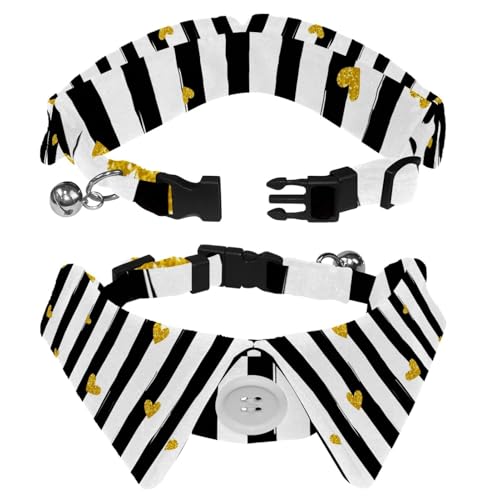 Hundehalsband mit Revers-Design, verstellbar, mit Fliege, goldfarbene Herzen, 2 Stück Hundehalsband mit Revers-Design, verstellbar, mit Fliege, goldfarbene Herzen, 2 Stück von DragonBtu