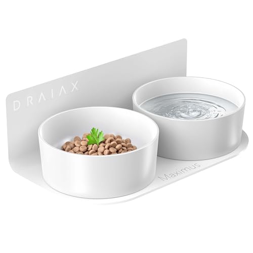 DRAIAX ElegantFeed L Hundenapf aus Keramik erhöht einfach abnehmbar – Fressnapf, Hundebar für große Hunde – Futterstation, Futternapf in weiß zur Wandmontage von Draiax