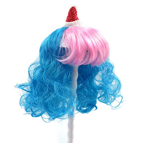 Drasawee Wave Haustier-Perücken für Hunde, Haustier-Kostüme, Haustier-Katzenperücke, Blau mit rosa Pony, Haustier-Perücke mit verstellbarem Gummiband für kleine, mittelgroße und große Haustiere für von Drasawee