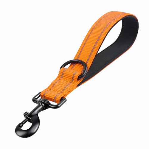 Kurzführer Hund 30cm, Hundeleine kurz mit Metallclip und Weiche Polsterung, Reflektierend Nylon Hundeleine Geeignet für Mittlere Große Hunde(Orange,S) von Dratenger