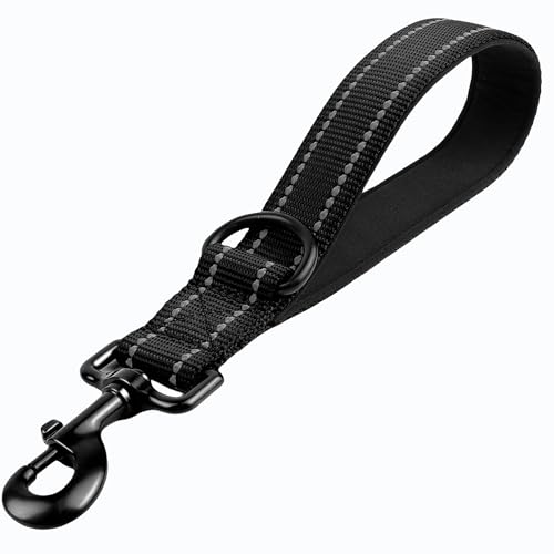 Kurzführer Hund 30cm, Hundeleine kurz mit Metallclip und Weiche Polsterung, Reflektierend Nylon Hundeleine Geeignet für Mittlere Große Hunde(Schwarz,S) von Dratenger