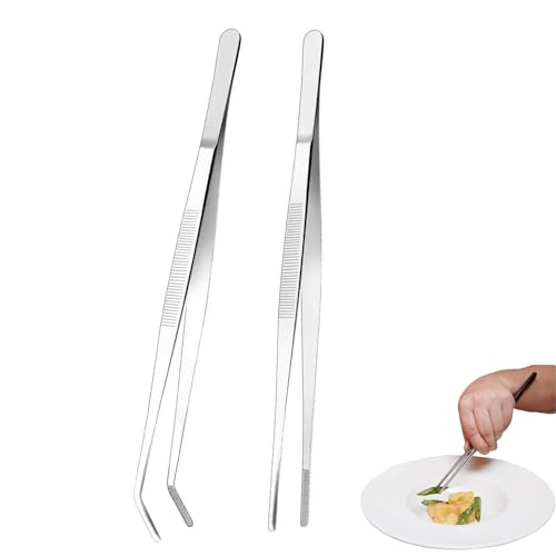 2 Stück Aquarium Pinzette Set, 30cm Extra lang Rostfreier Stahl Gerade und gebogen Pinzette Lange Fütterungszange, Futterwerkzeug für Aquarium (Silber) von Dream HorseX