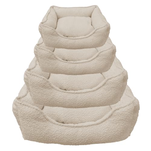Dream Paws Beruhigendes Hundebett für kleine und mittelgroße Rassen, Mandelweiß, angstreduzierend, flauschig, rechteckig, Fleece, gemütliches Plüsch-Haustierbett, 62 x 50 x 18 cm (L x B x H) von Dream Paws