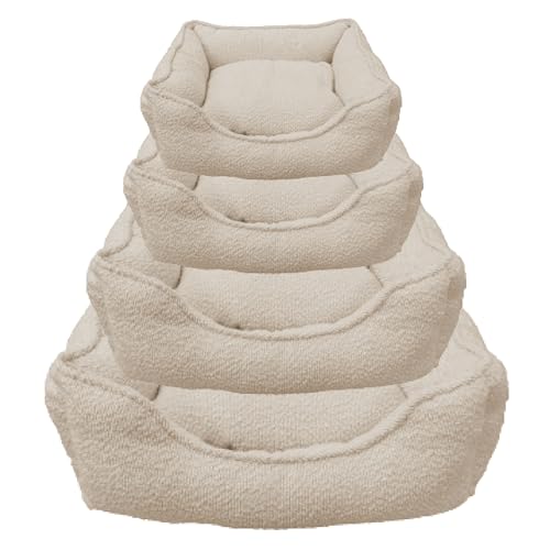 Dream Paws Beruhigendes Hundebett mit großer Nackenrolle, mittelgroße/große Rassen, Mandelweiß, Angstlindernd, flauschig, rechteckig, Fleece, gemütliches Plüsch-Haustierbett, 75 x 60 x 20 cm (L x B x Dream Paws Beruhigendes Hundebett mit großer Nackenrolle, mittelgroße/große Rassen, Mandelweiß, Angstlindernd, flauschig, rechteckig, Fleece, gemütliches Plüsch-Haustierbett, 75 x 60 x 20 cm (L x B x von Dream Paws