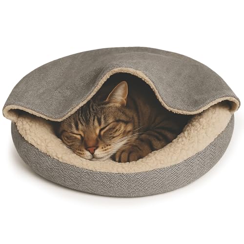 Dream Paws Katzenversteck Graue Kuschelhöhle für Katzen/Kätzchen, mit Kapuze, Fischgrätenmuster, Sherpa-Fleece gefüttert, Iglu-Katzenhaus, waschbar, rutschfest, beruhigend, 58 x 58 x 12 cm Dream Paws Katzenversteck Graue Kuschelhöhle für Katzen/Kätzchen, mit Kapuze, Fischgrätenmuster, Sherpa-Fleece gefüttert, Iglu-Katzenhaus, waschbar, rutschfest, beruhigend, 58 x 58 x 12 cm von Dream Paws